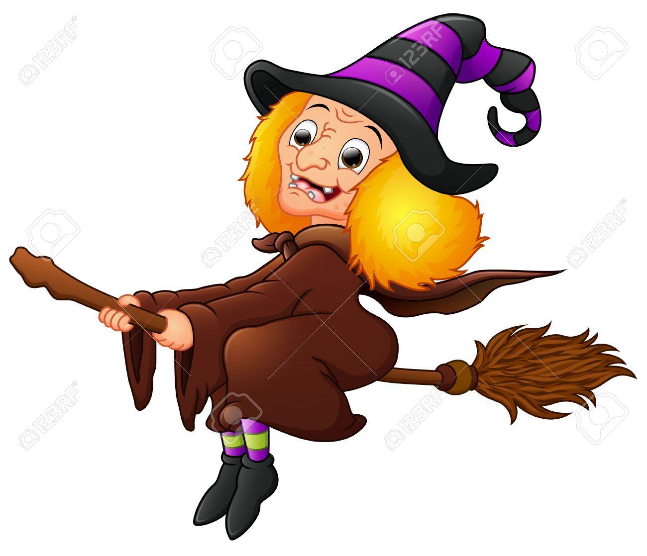 Halloween-heks Die Op Bezem Vliegen Die Op Witte Achtergrond Wordt  Geïsoleerd Royalty Vrije Cliparts, Vectoren, En Stock Illustratie. Image  62597706.