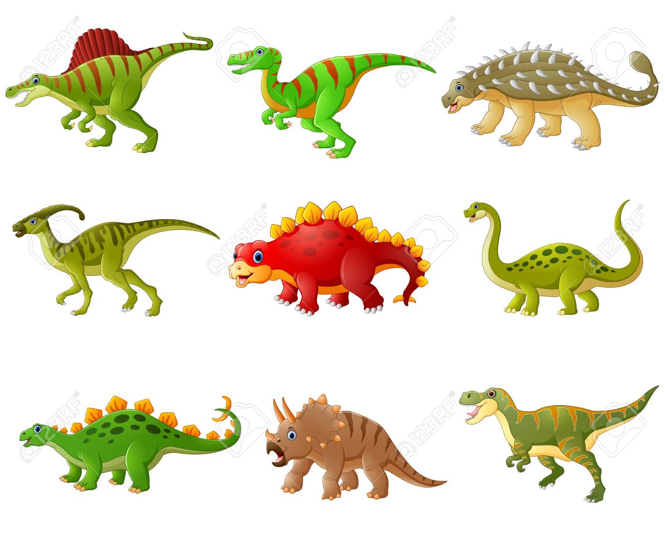 Vector Illustration Of Set Of Cartoon Dinosaurs Collections Royalty Free  SVG, Cliparts, Vectors, and Stock Illustration. Image 65384312., image size:1300x1049
