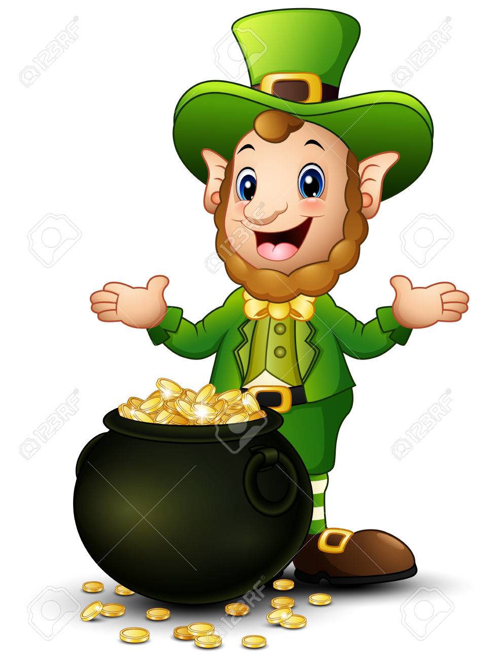 cartoon leprechaun with a pot of gold coins stock photo picture and
