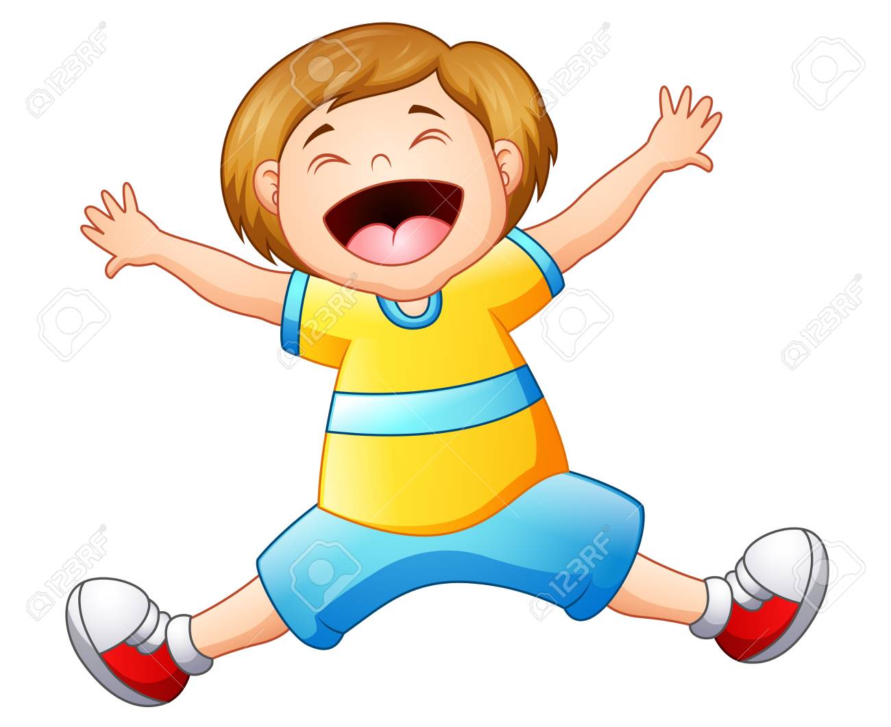 Vector Illustration Of Happy Boy Cartoon Jumping Royalty Free Cliparts Vectors And Stock Illustration Image