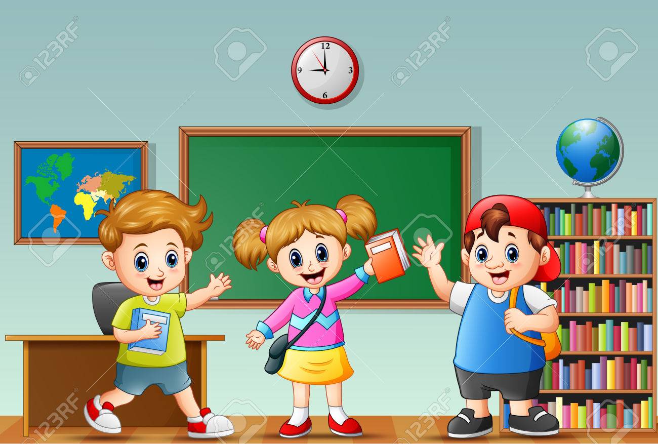 教室で幸せな学校の子供たちのイラストのイラスト素材 ベクタ Image