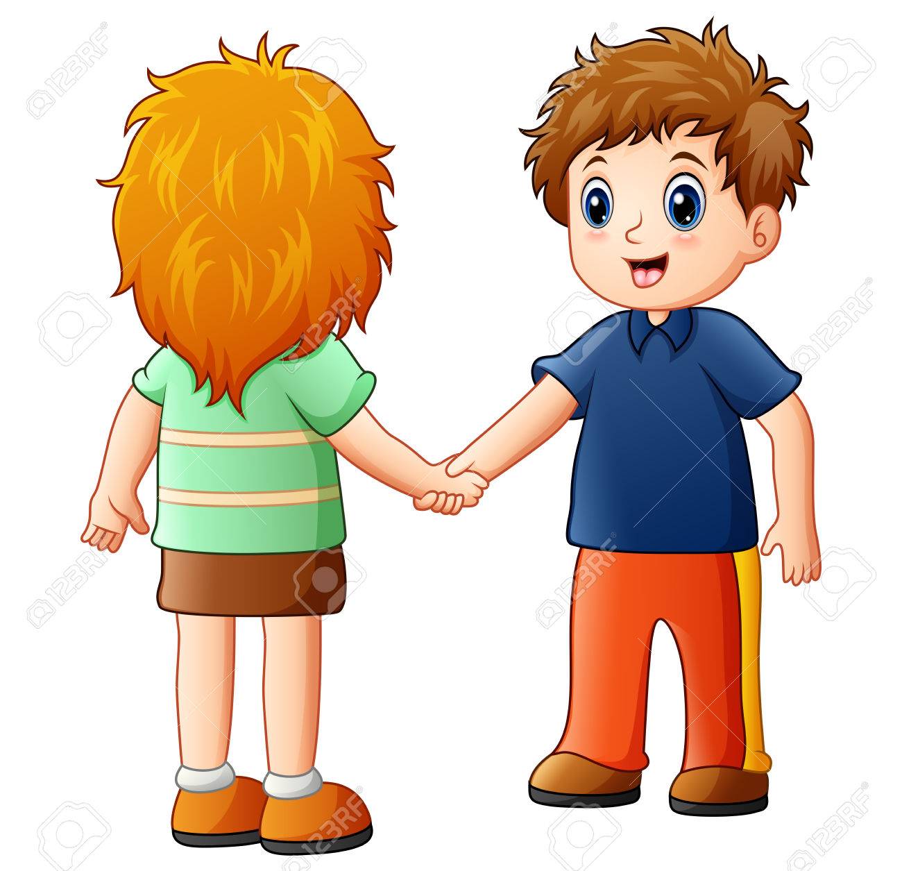 Cartoon Jungen Und Madchen Die Hande Schutteln Lizenzfreie Fotos Bilder Und Stock Fotografie Image 83226825