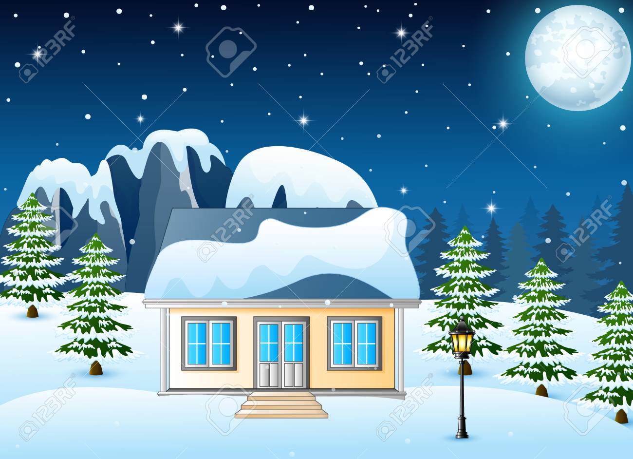 ベクトル イラスト冬の雪の夜の風景は 家と雪に覆われた岩を覆われて のイラスト素材 ベクタ Image ベクトル イラスト冬の雪の夜の風景は 家と雪に覆われた岩を覆われて のイラスト素材 ベクタ Image