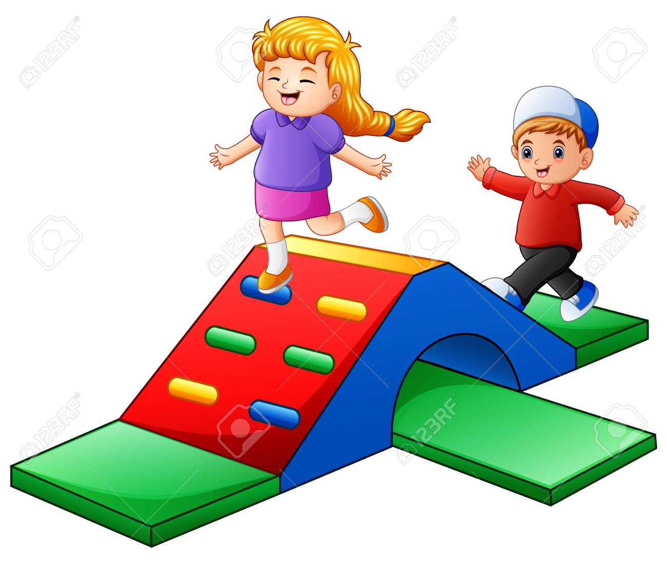 遊び場で遊んでいるハッピーキッズのベクターイラストのイラスト素材 ベクタ Image
