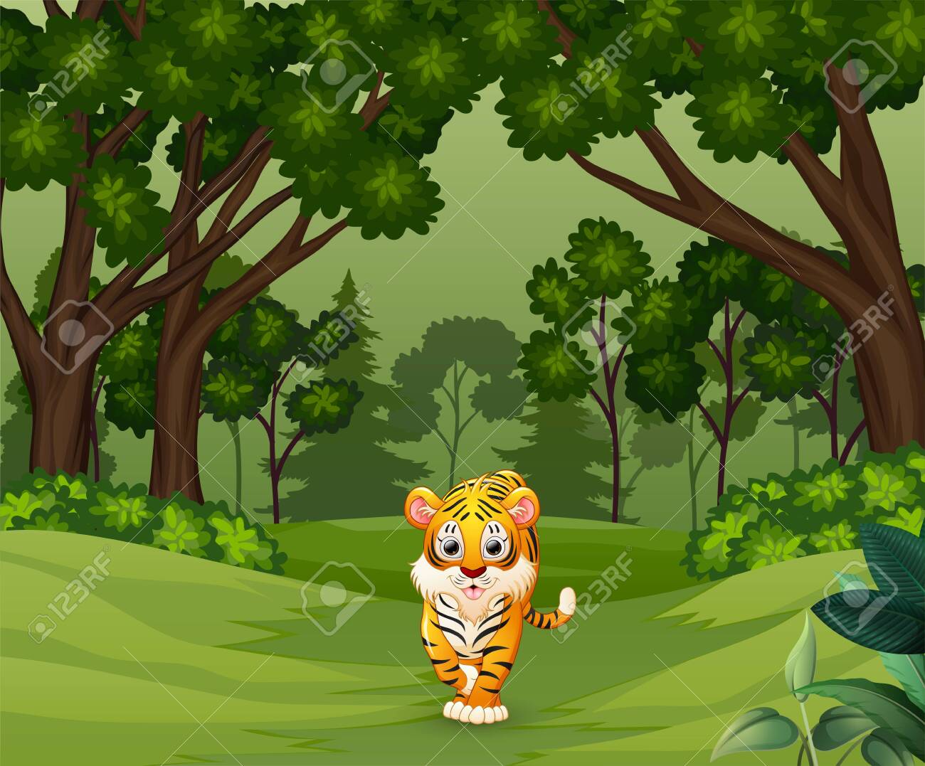 Wild Scary Tiger Walking In The Forest Royalty Free Cliparts Vectors And Stock Illustration Image