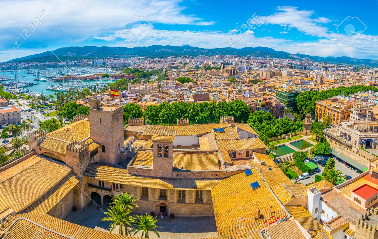 aerial view of palma de mallorca with almudaina palace spain