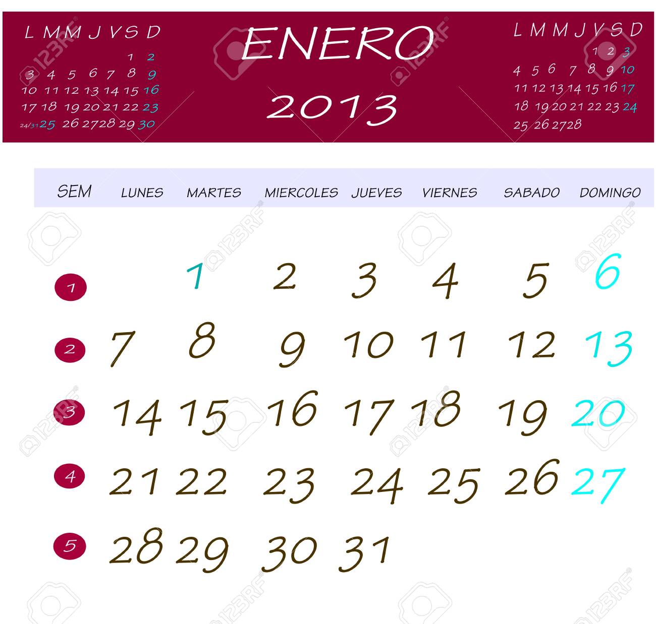 13 年 1 月のカレンダー の写真素材 画像素材 Image