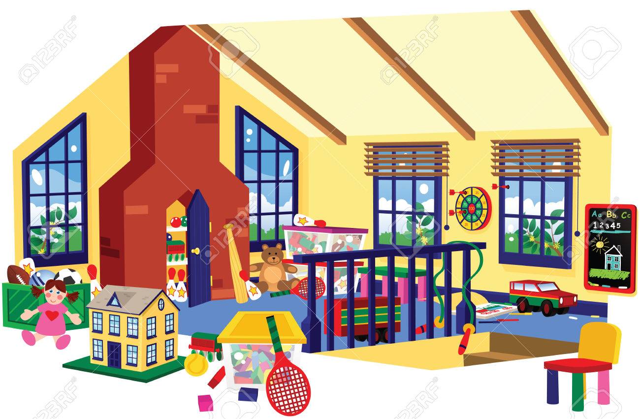屋根裏部屋スペース 子供の遊び部屋の断面図 のイラスト素材 ベクタ Image