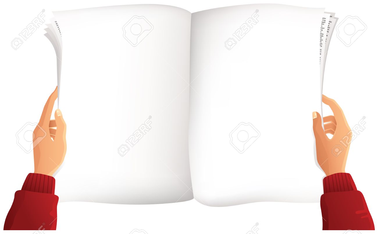 手と新聞のペアの一人称視点のイラスト 紙は独自のメッセージ空白です のイラスト素材 ベクタ Image