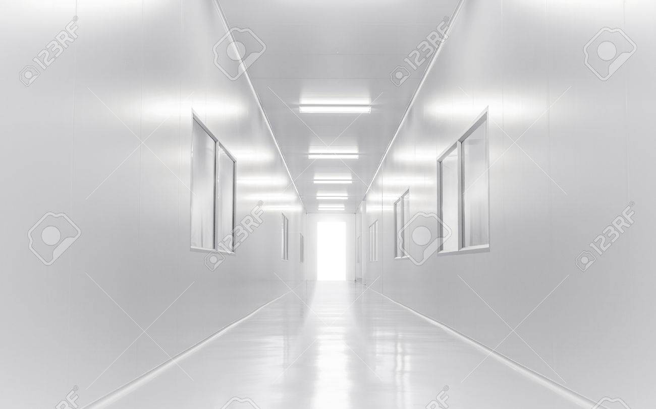 現代科学研究室を開いたドアから外の照明を病院の背景 工場の背景 の写真素材 画像素材 Image