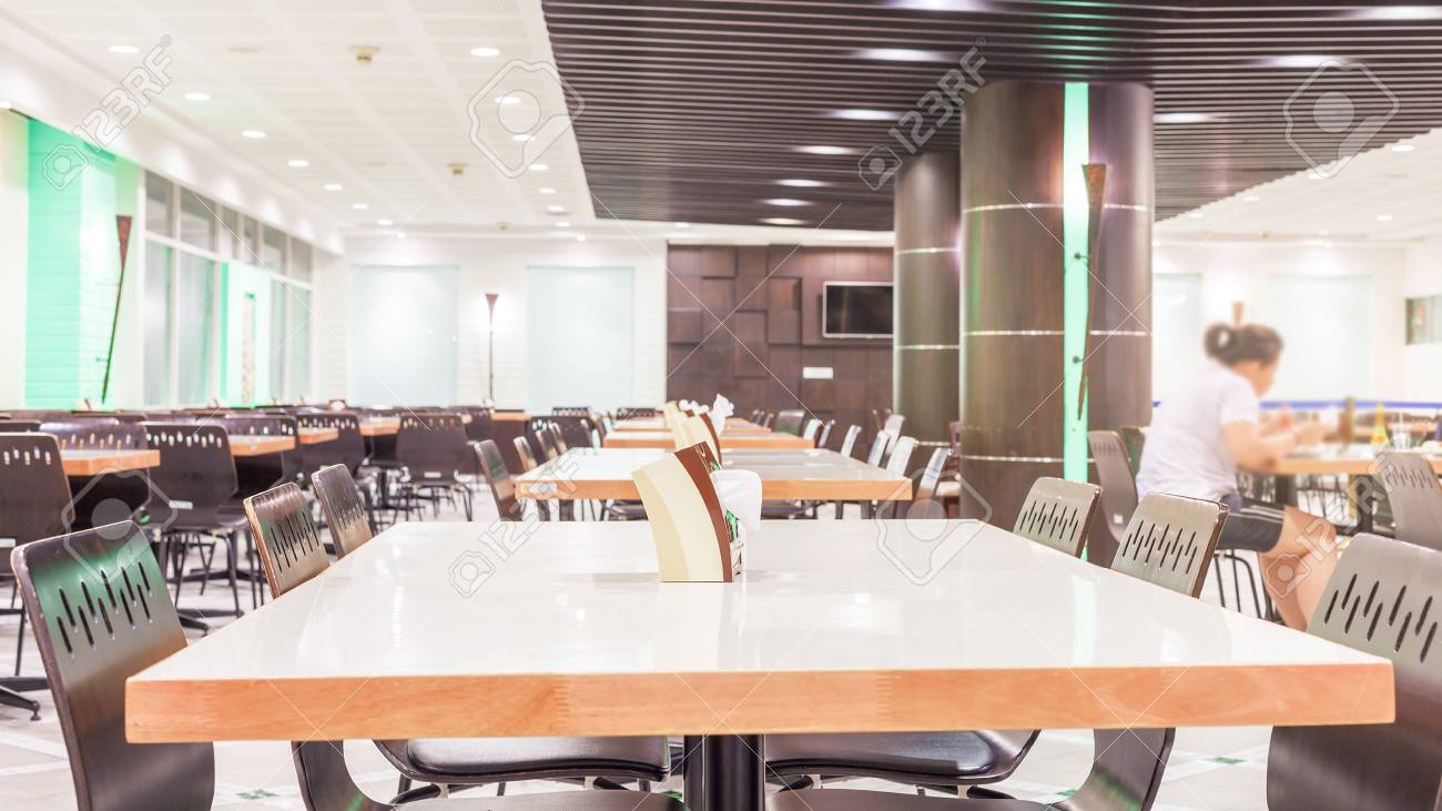 Running Cafeteria For Sale In Uae (Ajman) 6 Modern Interior Of Cafeteria Or Canteen With Chairs And Tables, Nobody Stock Photo, Picture And Royalty Free Image. Image 83871175.