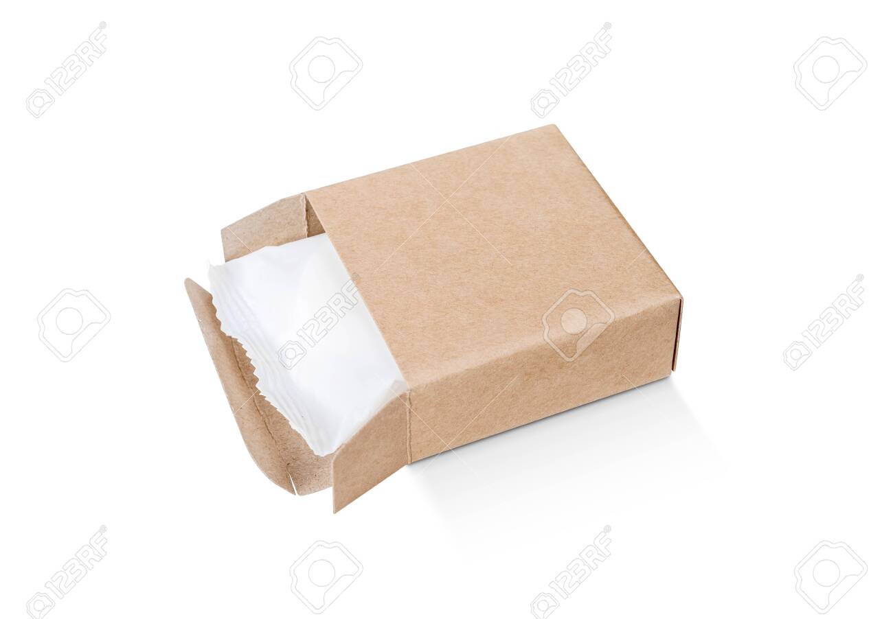 Download Blank Packaging Kraft Paper Box With White Plastic Sachet For Stock Photo Picture And Royalty Free Image Image 143747907