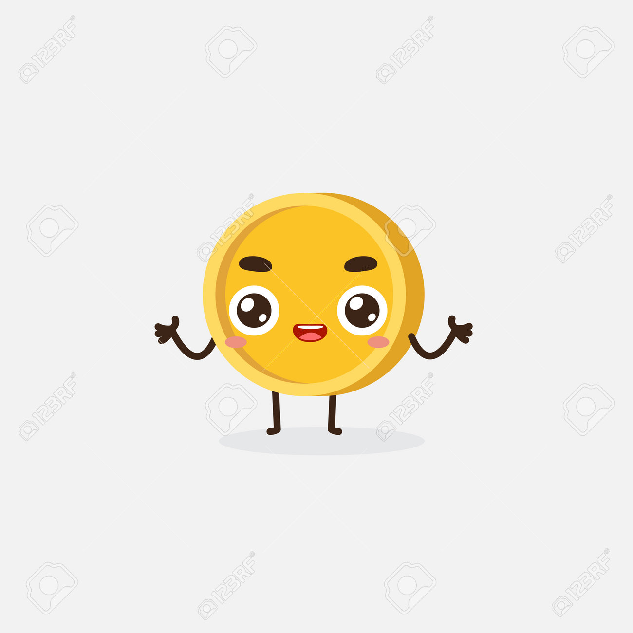 かわいいコイン漫画の笑顔の絵文字。フラットスタイルのベクターイラスト。のイラスト素材・ベクター Image 203800655