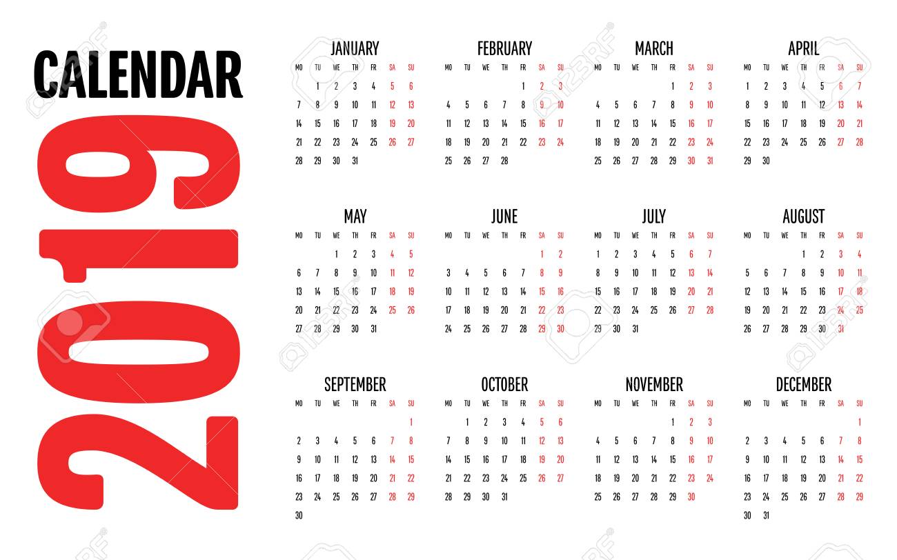 2019 calendar design template vector illustration simple clear calendar start