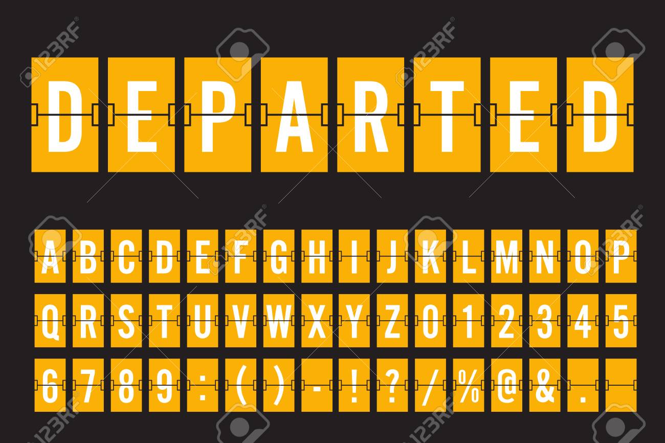 Airport Mechanical Flip Board Panel Font - White Font on Yellow Background Vector Illustration - 97525645 Airport Mechanical Flip Board Panel Font - White Font on Yellow Background Vector Illustration - 97525645