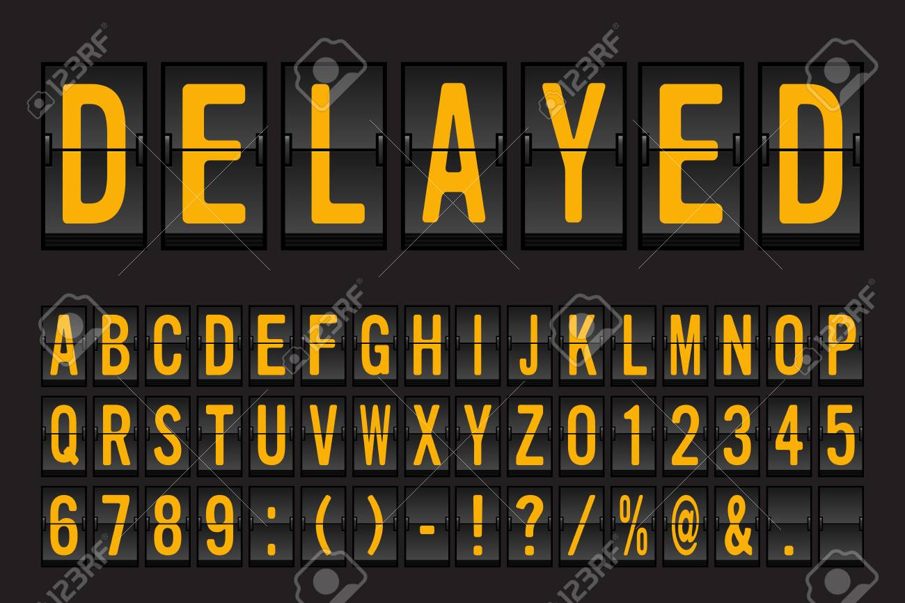 Airport Mechanical Flip Board Panel Font - Yellow Font on Dark Background Vector Illustration - 99921547 Airport Mechanical Flip Board Panel Font - Yellow Font on Dark Background Vector Illustration - 99921547