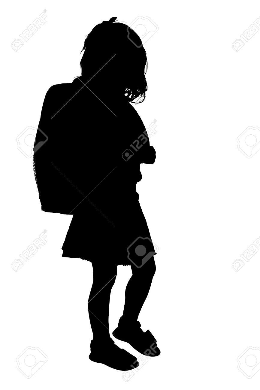 Silueta blanca con más de saturación camino. Chica joven con mochila. Silueta blanca con más de saturación camino. Chica joven con mochila.
