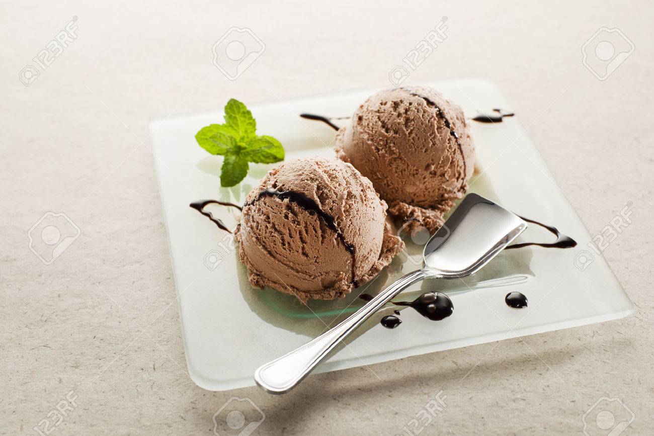 Fresh Chocolate ice cream on a plate close up - 41062132 Fresh Chocolate ice cream on a plate close up - 41062132