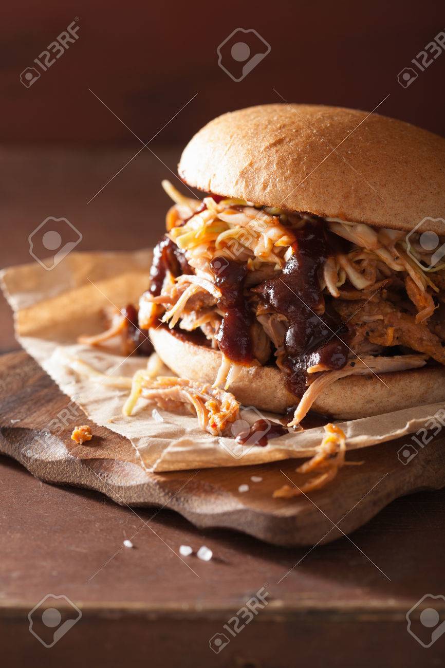 homemade pulled pork burger with coleslaw and bbq sauce - 47499690 homemade pulled pork burger with coleslaw and bbq sauce - 47499690
