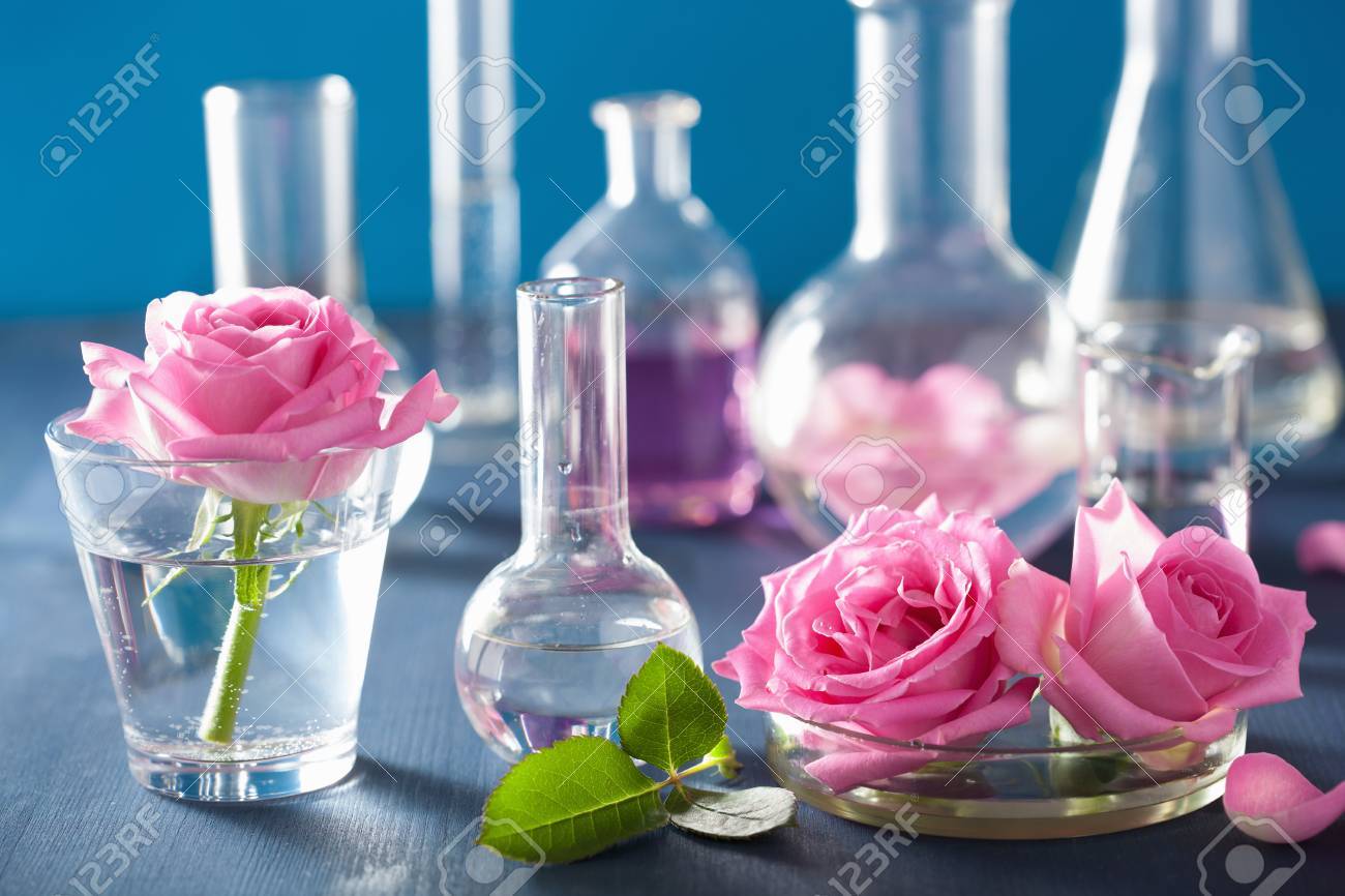 錬金術とバラの花と化学のフラスコとアロマテラピー の写真素材 画像素材 Image