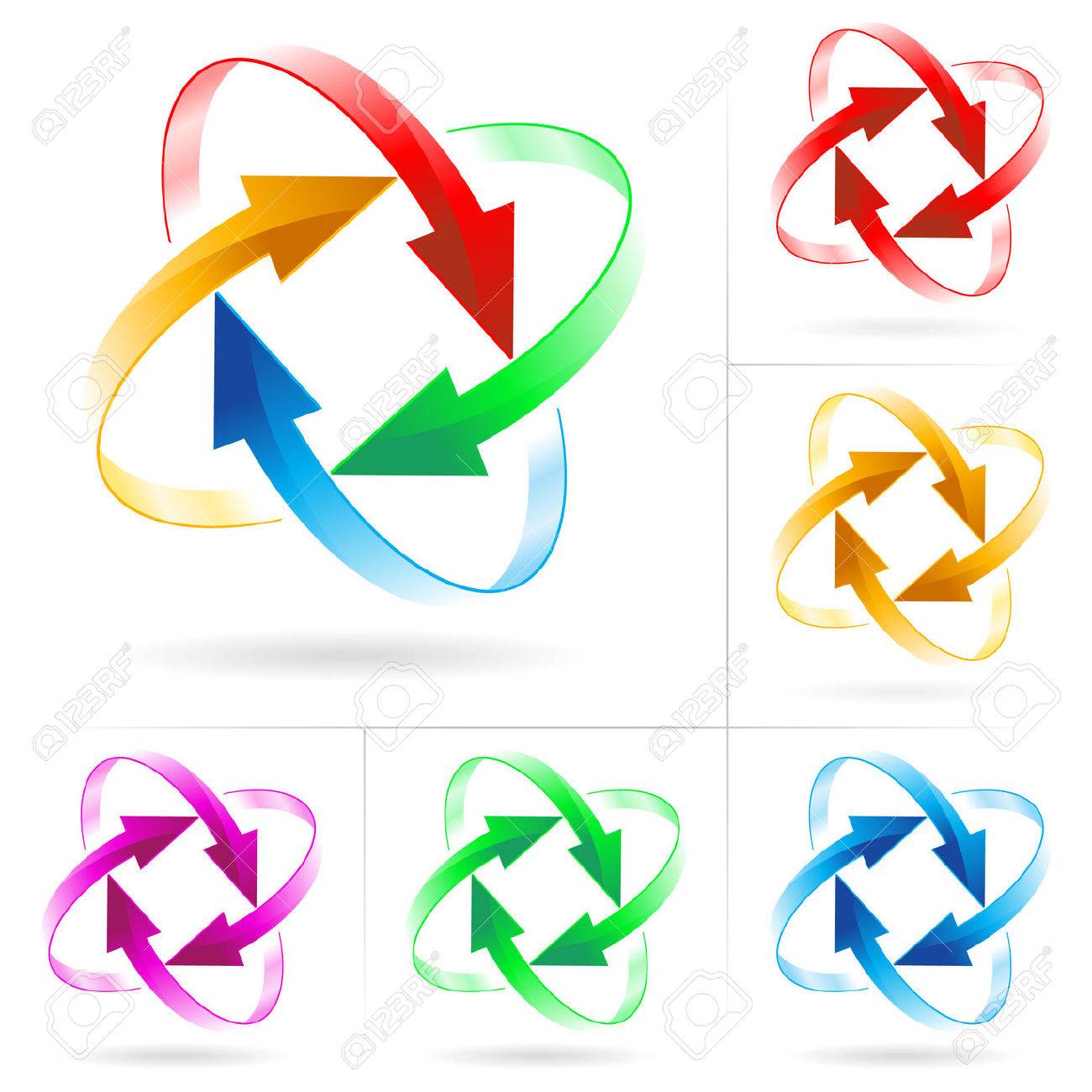 set 5 of different colored arrow circles isolated on the white arrow circles