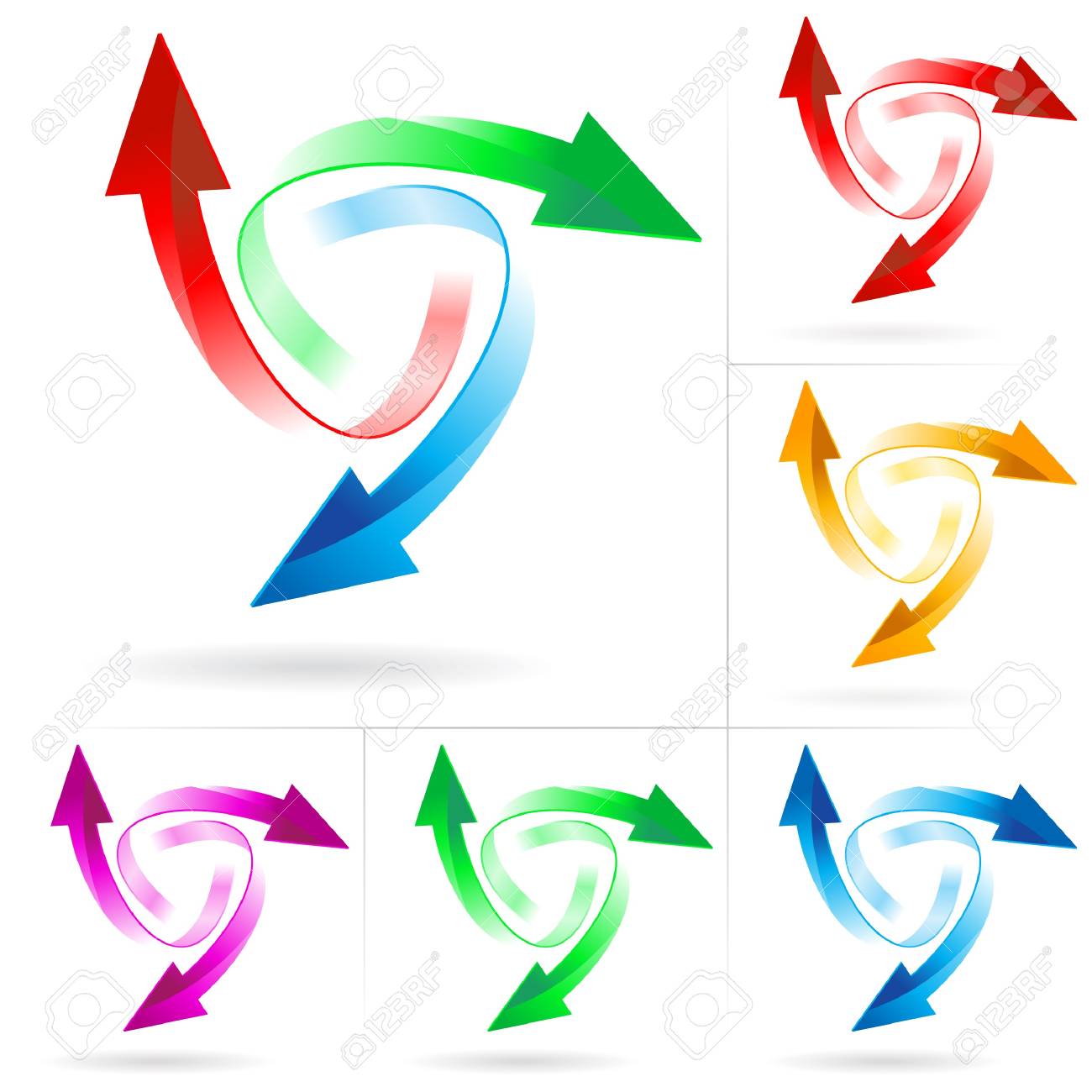 set 7 of different colored arrow circles isolated on the white arrow circles