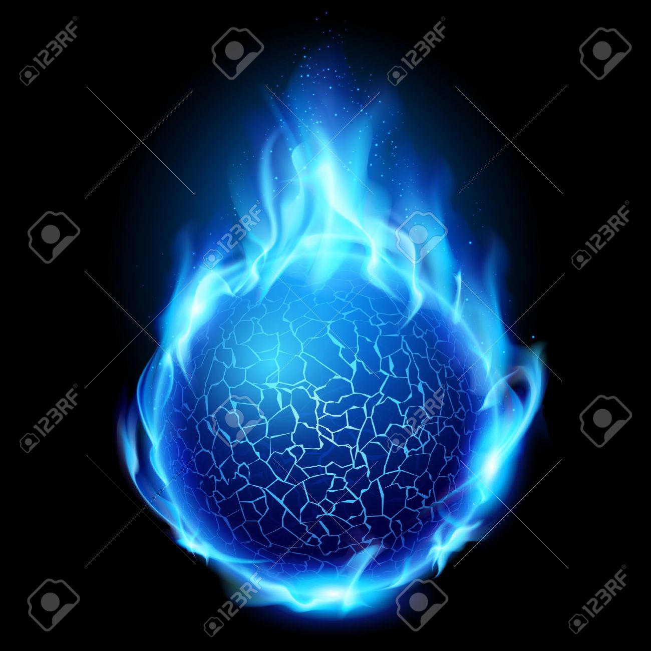 Blue Fire Ball. Illustration On Black Background For Designの