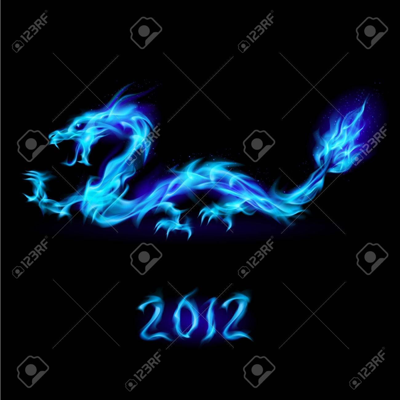 Abstract Blue Dragon Ardiente Ilustracion Sobre Fondo Negro De Diseno Ilustraciones Vectoriales Clip Art Vectorizado Libre De Derechos Image