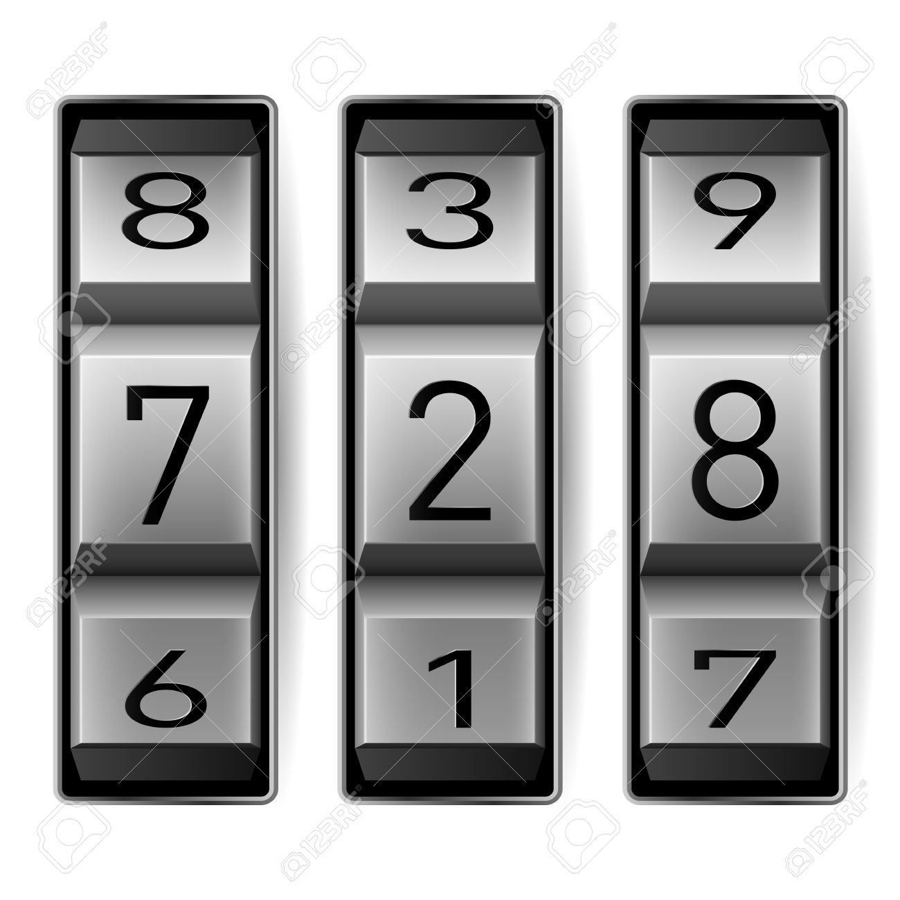 metallic combination lock with three number vector illustration