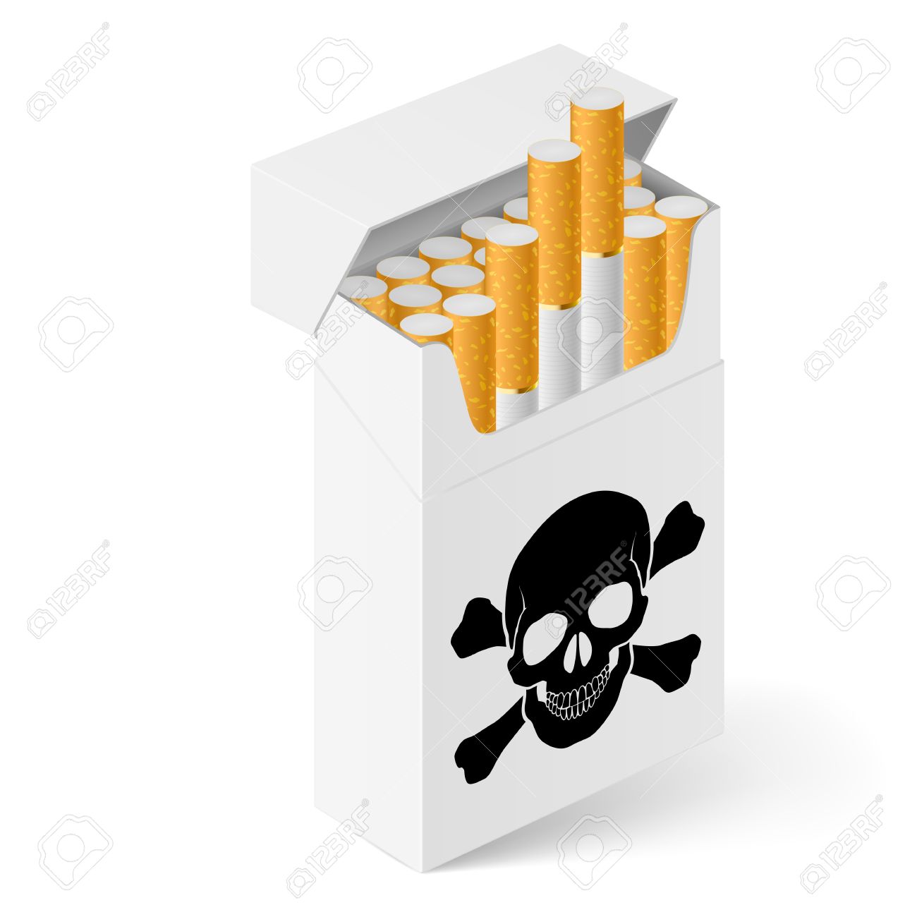 white pack of cigarettes with black skull illustration of designer box of cigarettes