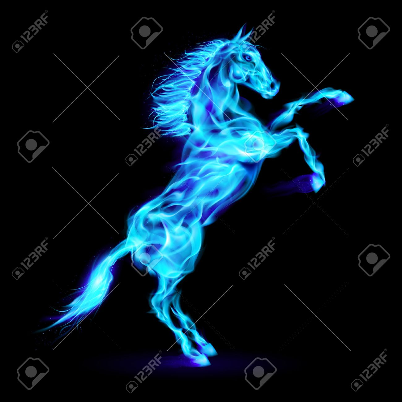 Cheval De Feu Bleu Cabre Illustration Sur Fond Noir Clip Art Libres De Droits Vecteurs Et Illustration Image