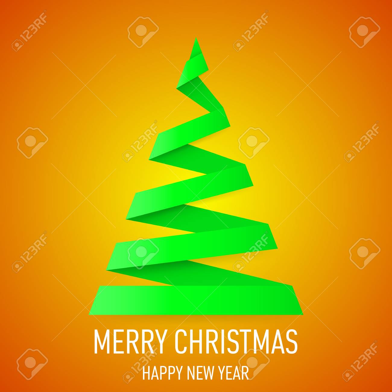 Livre Vert Sapin De Noel Dans Le Style Origami Sur Fond Jaune Carte De Voeux Clip Art Libres De Droits Vecteurs Et Illustration Image