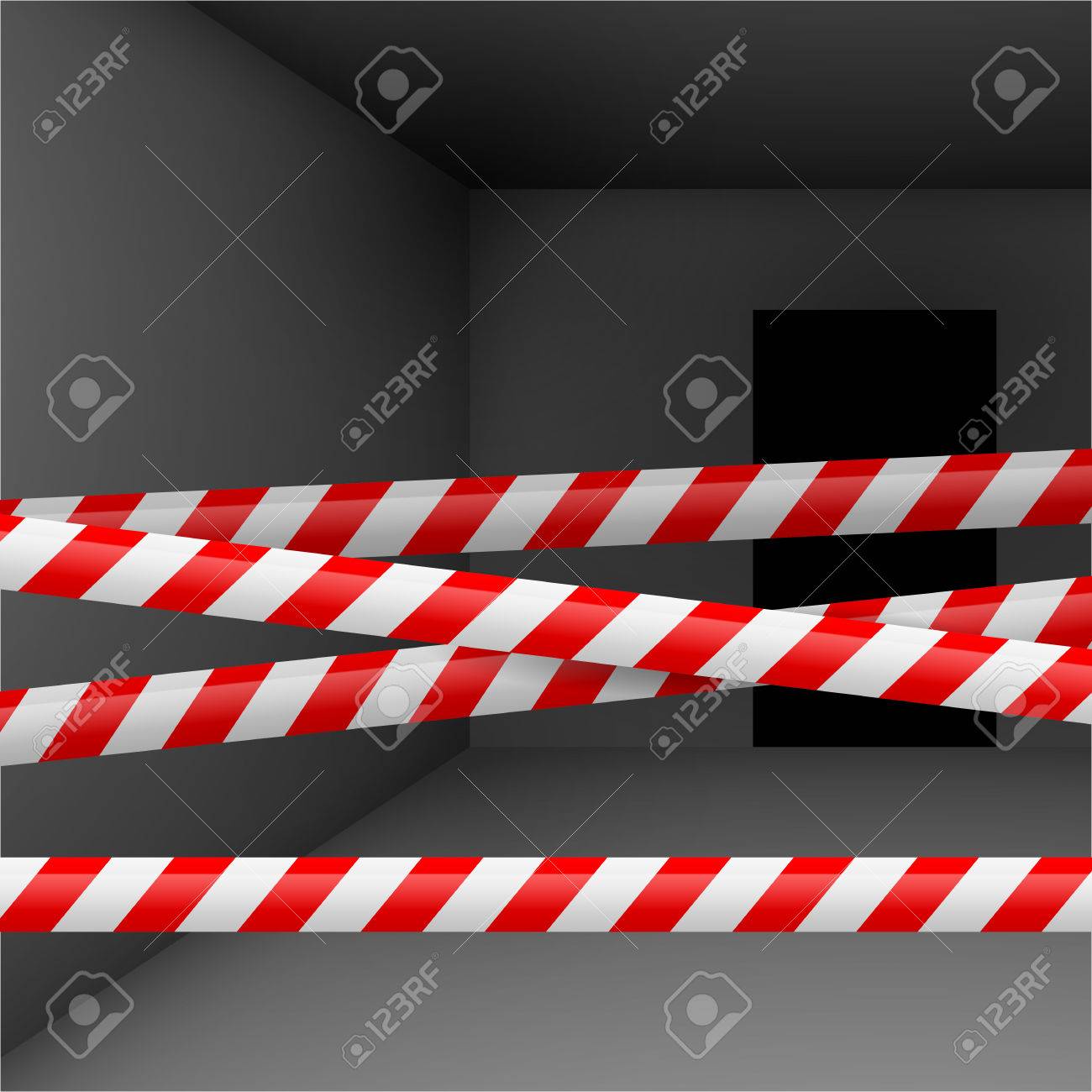 Dark Room With Red And White Danger Tape Crime Or Emergency