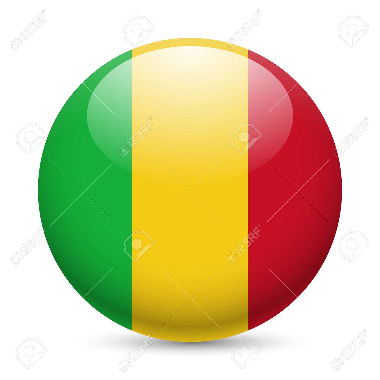 Drapeau Du Mali Comme Icone Ronde Brillant Bouton Avec Le Drapeau Malien Clip Art Libres De Droits Vecteurs Et Illustration Image