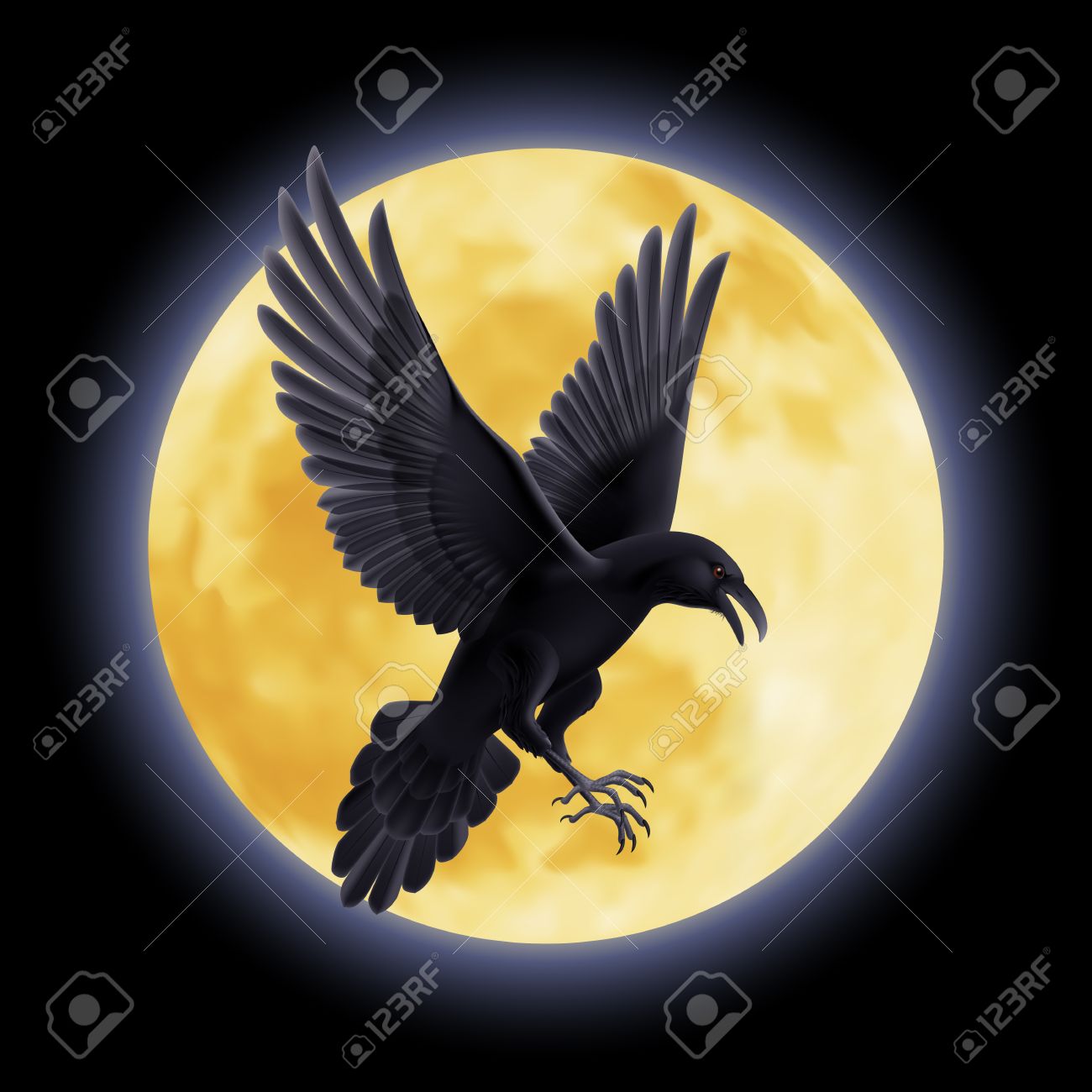満月の夜の背景に黒いカラスが急上昇 のイラスト素材 ベクタ Image 29221022