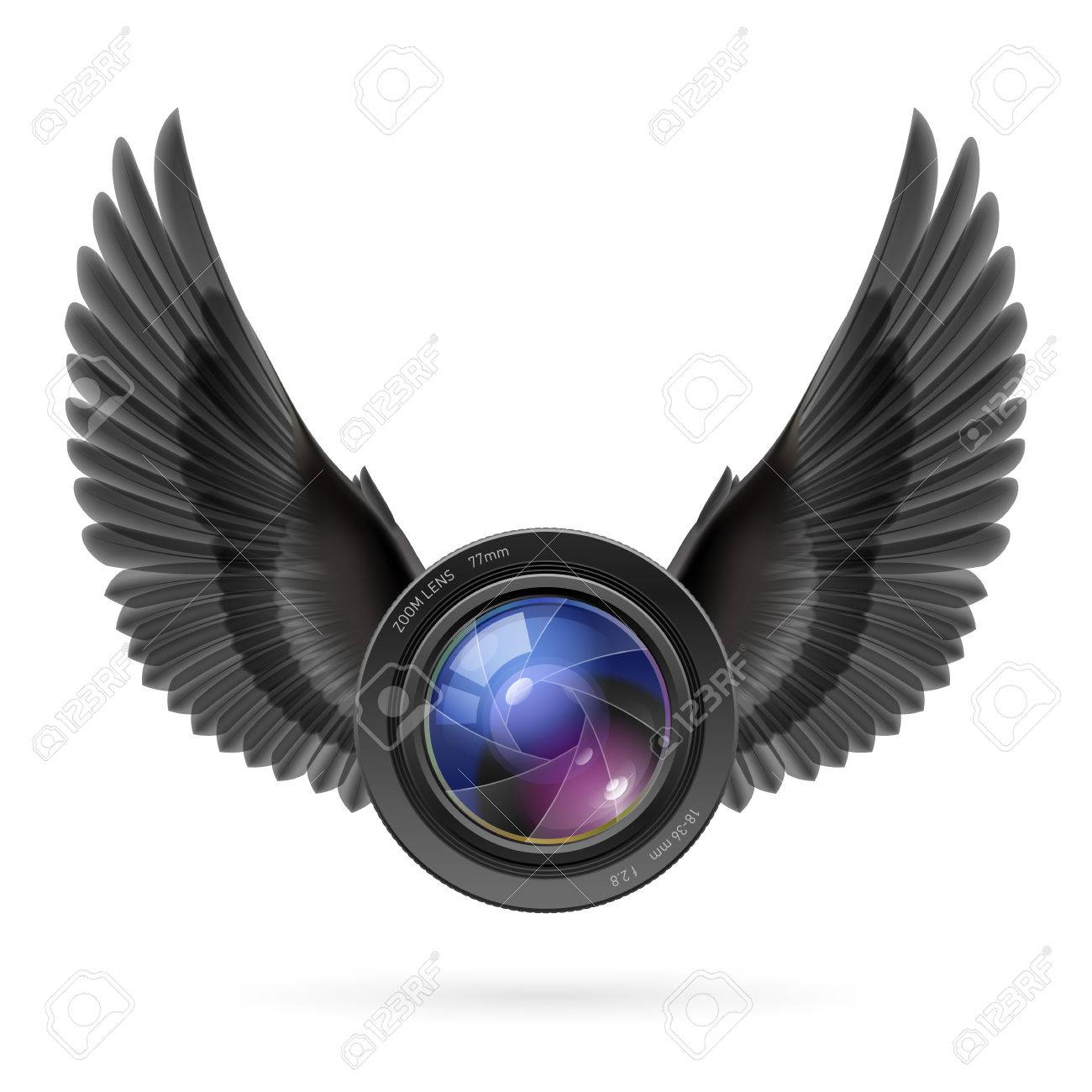 カメラのレンズと黒い翼のエンブレムのイラスト素材 ベクタ Image カメラのレンズと黒い翼のエンブレムのイラスト素材 ベクタ Image