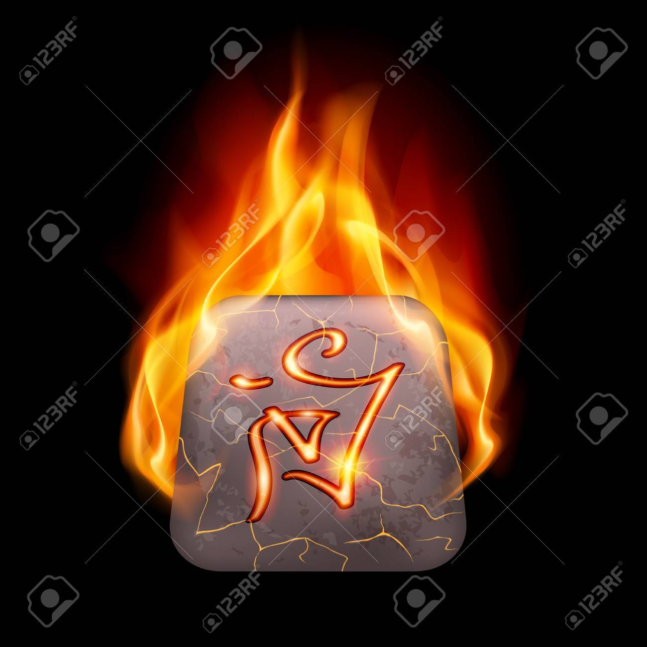 オレンジ色の炎の魔法のルーン文字と神秘的な古代の石のイラスト素材 ベクタ Image オレンジ色の炎の魔法のルーン文字と神秘的な古代の石のイラスト素材 ベクタ Image