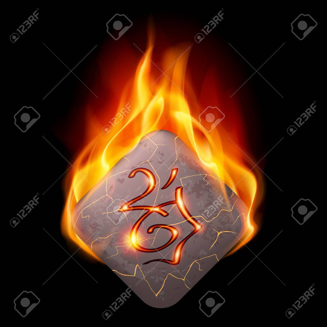 オレンジ色の炎の魔法のルーンをダイヤモンド形の石 のイラスト素材 ベクタ Image