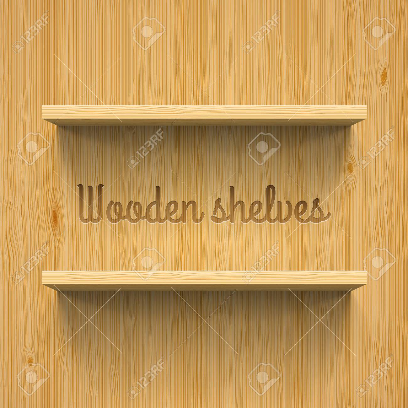 2 つの水平木製本棚 デザインのリアルなイラストのイラスト素材 ベクタ Image