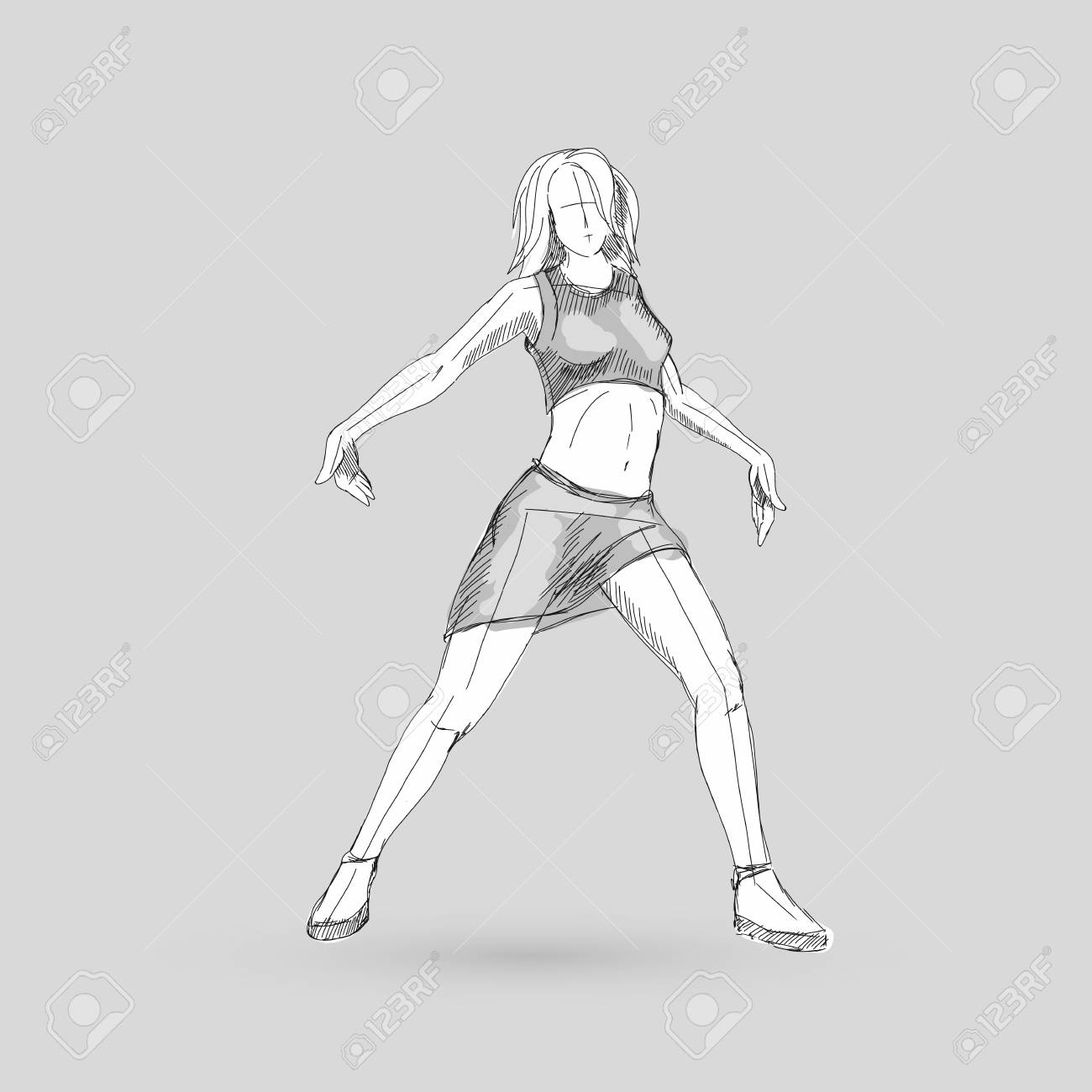 灰色の背景に踊る少女のスケッチをポーズ モダン ダンサーのイラスト素材 ベクタ Image 灰色の背景に踊る少女のスケッチをポーズ モダン ダンサーのイラスト素材 ベクタ Image