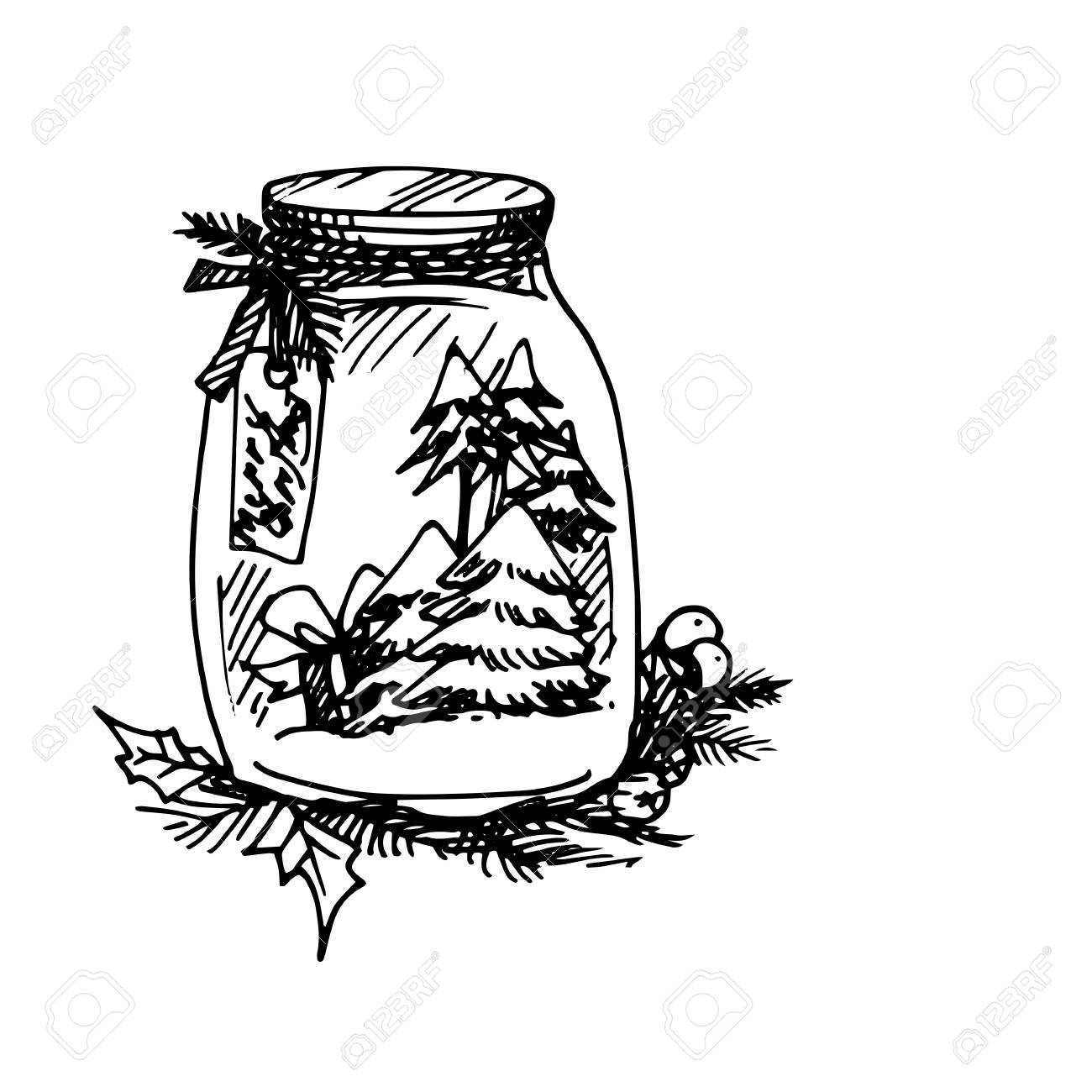 illustration of artistic christmas doodle icon jar with christmas