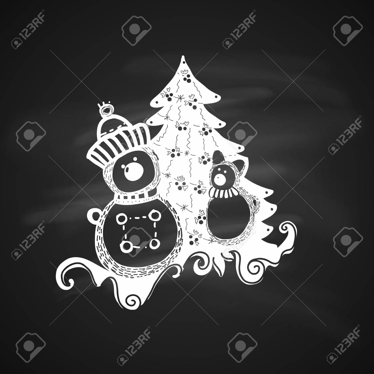 chalk drawing of artistic christmas doodle icon christmas tree
