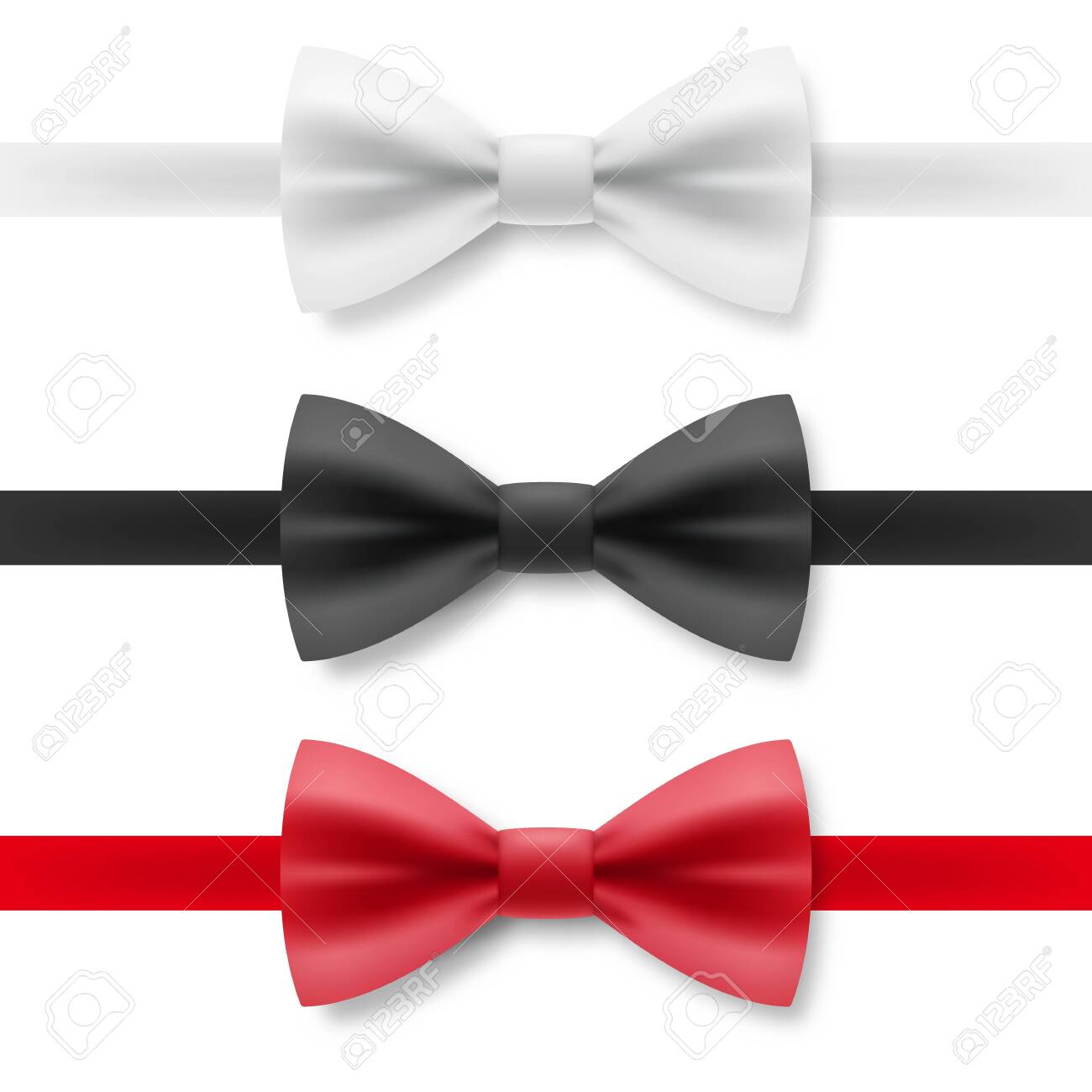 White, Black and Red Bow Tie From Satin Material. Realistic Formal Wear for Gentleman Smoking Bow Tie Garment Accessory on White Background - 135537881 White, Black and Red Bow Tie From Satin Material. Realistic Formal Wear for Gentleman Smoking Bow Tie Garment Accessory on White Background - 135537881