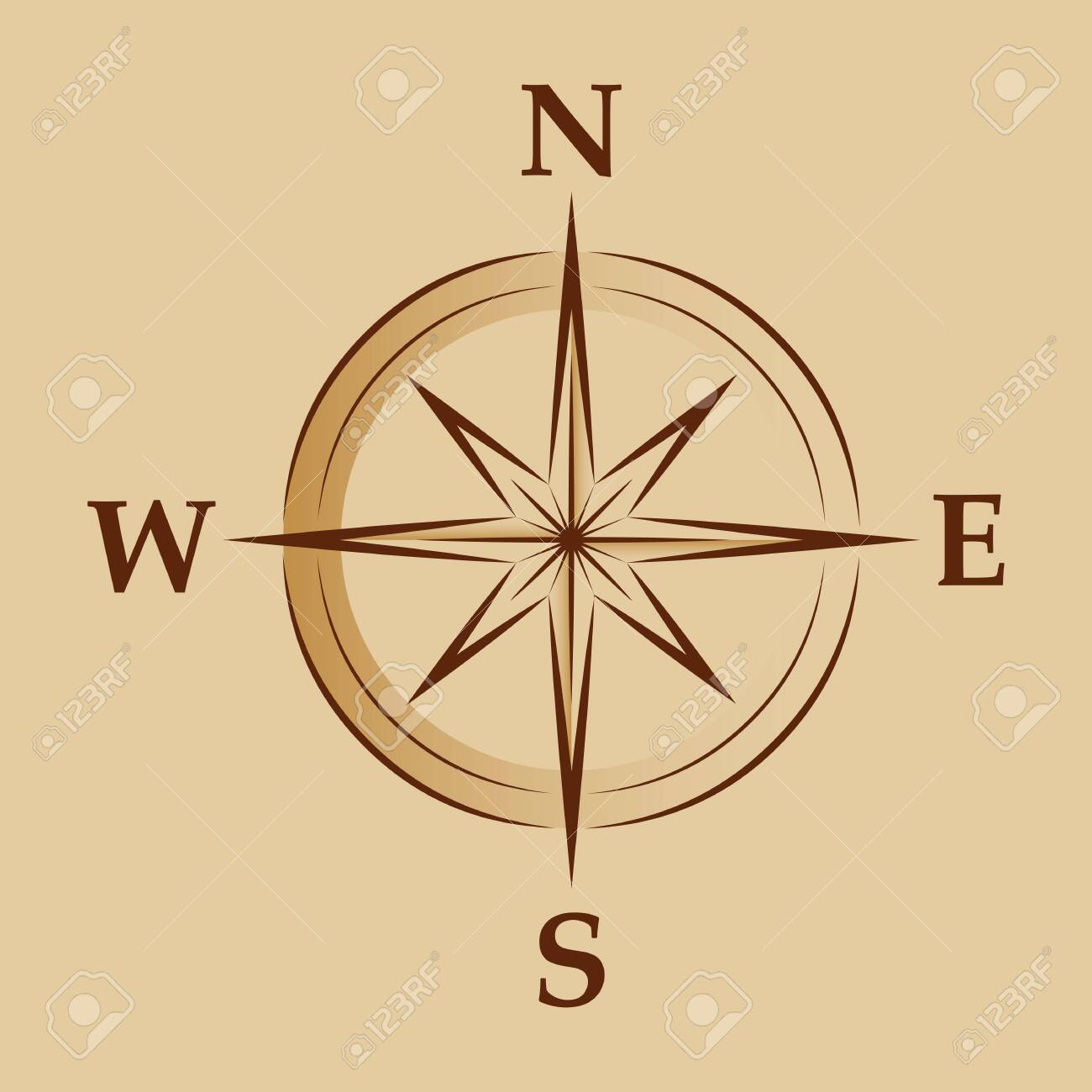 Illustration Of Cartoon Compass. Geo Mark Wind Rose. Rose Wind In Lineal  Style On Brown Background. Image Of Compass For Columbus Day. Marine Wind  Rose For Travel, Navigation Design Клипарты, SVG, векторы,