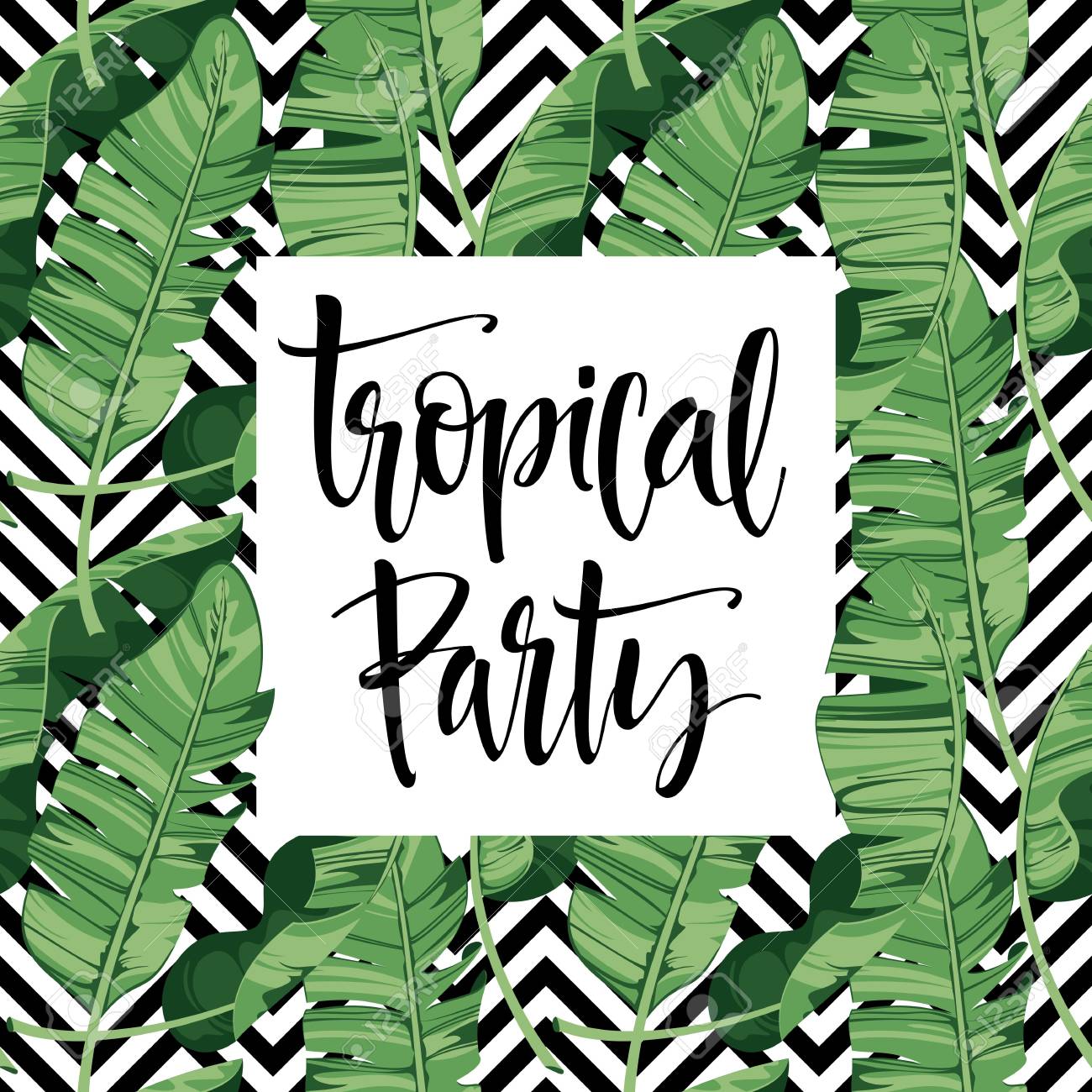 tropical palm leaves tropical summer party invitation template