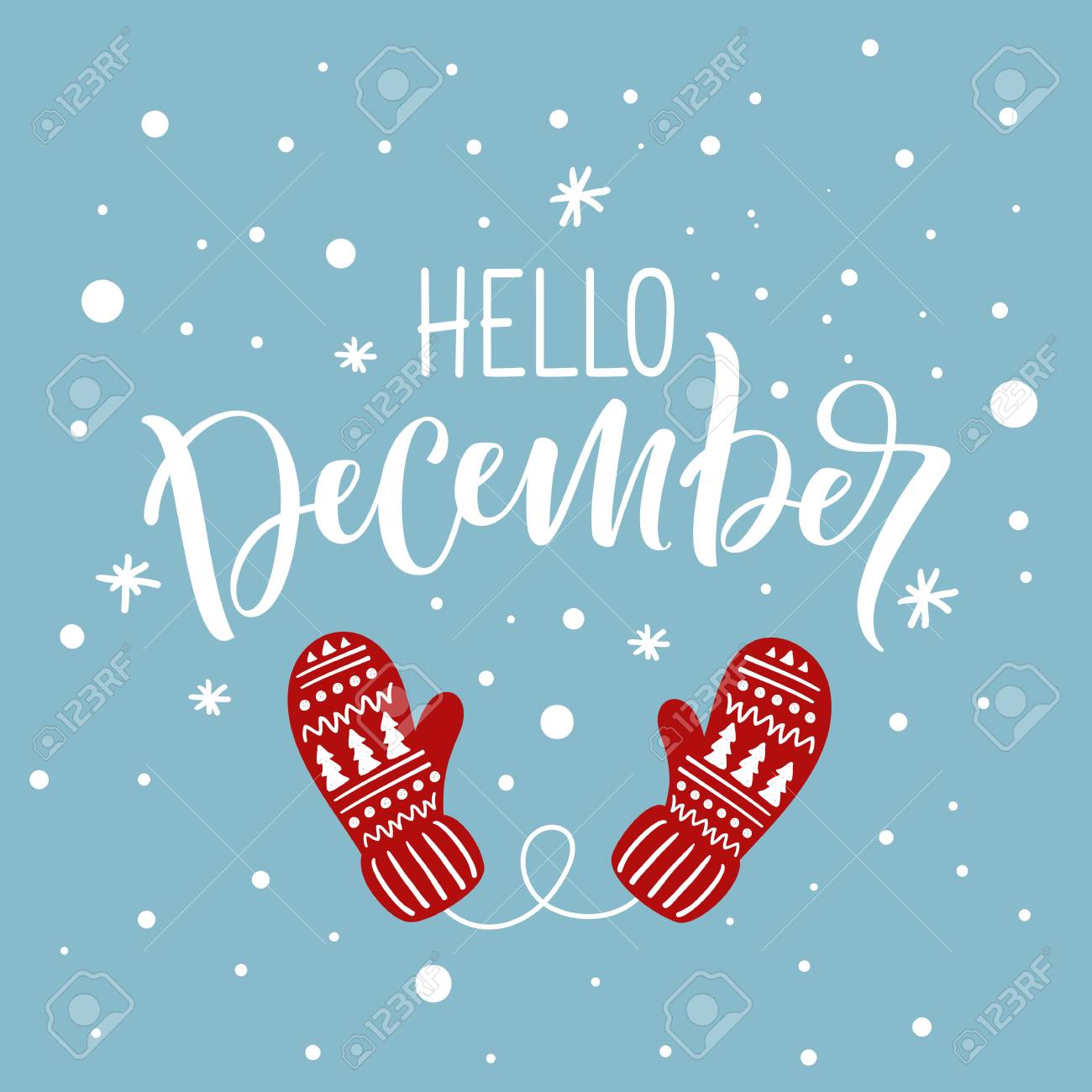 手書きのモダンな文字 こんにちは 12 月 ホリデー グリーティング カード のイラスト素材 ベクタ Image