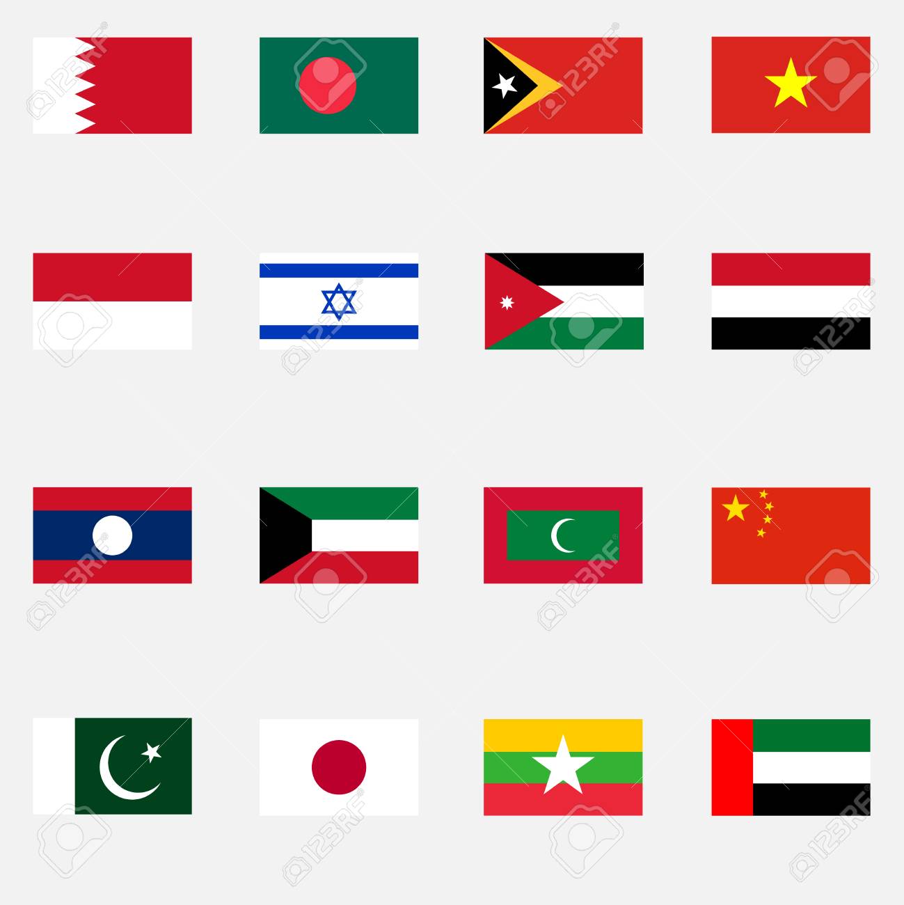 Banderas De Los Estados Asiaticos Diseno Plano Ilustracion Vectorial Vector Ilustraciones Vectoriales Clip Art Vectorizado Libre De Derechos Image