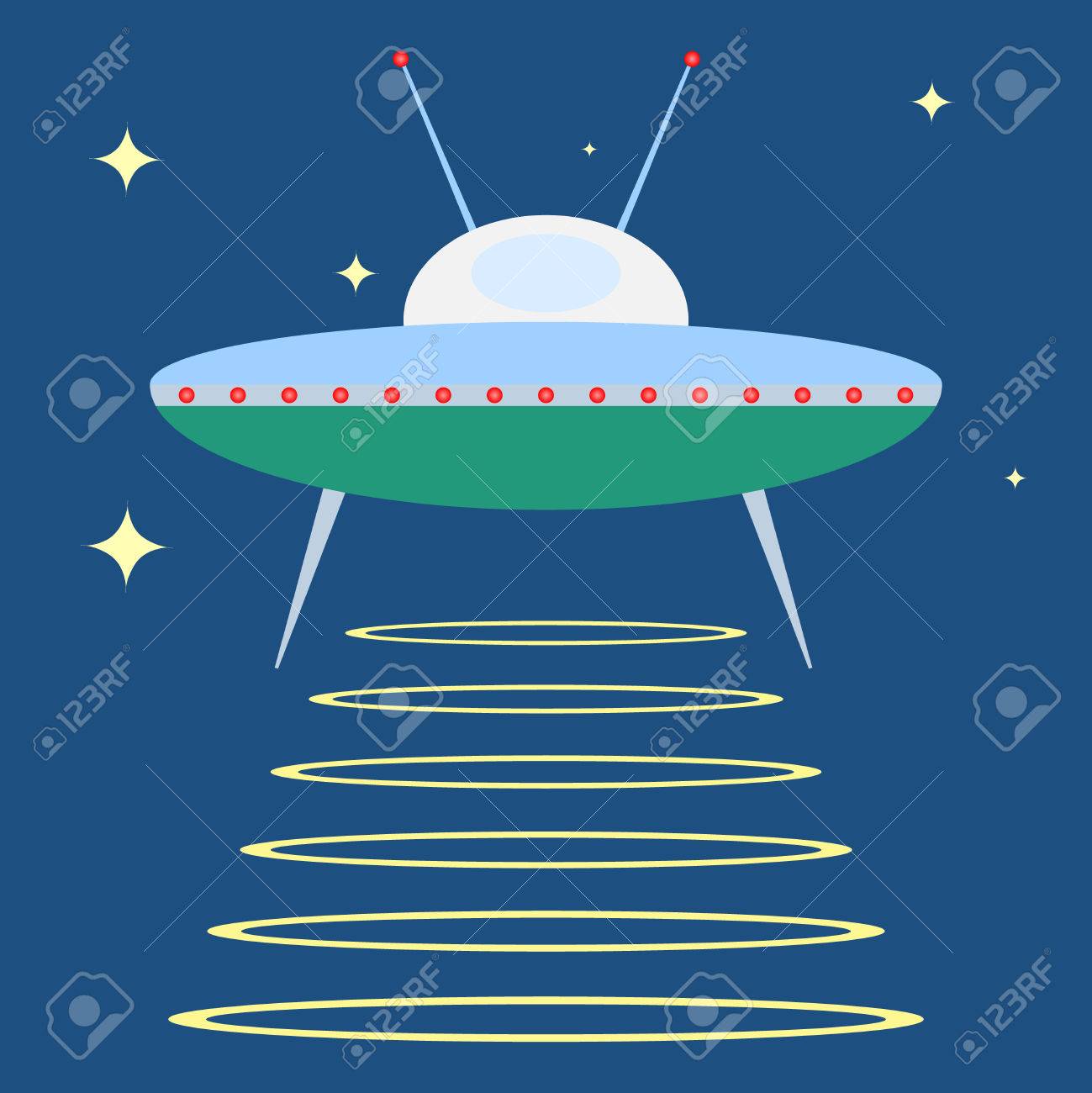 Ufo の宇宙 Ufo のプレートで フラットなデザイン ベクトル イラスト ベクターします のイラスト素材 ベクタ Image