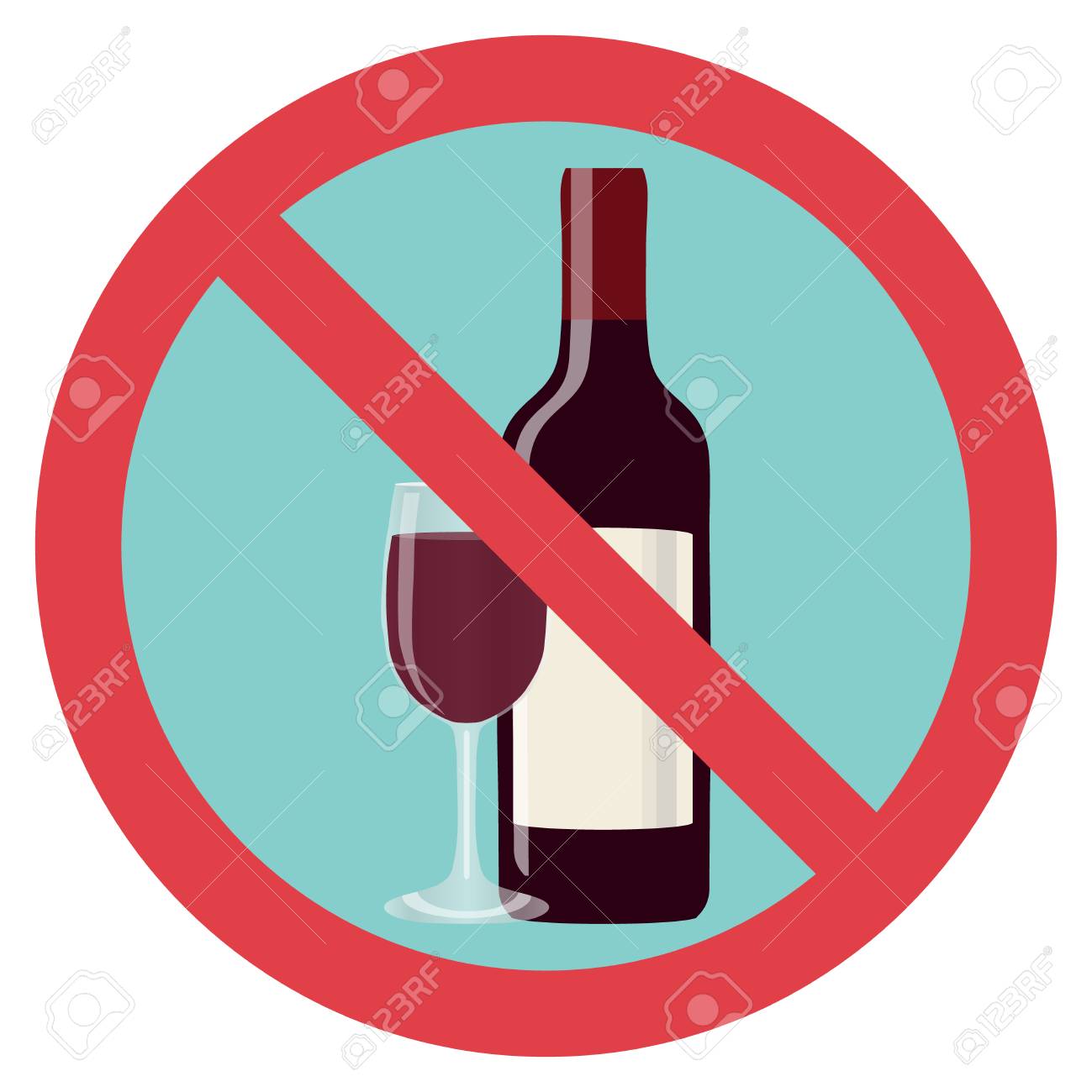 Refusal of alcohol, stop alcohol. A bottle of wine with a glass is crossed out with a red line. Flat design, vector illustration, vector. - 95254063 Refusal of alcohol, stop alcohol. A bottle of wine with a glass is crossed out with a red line. Flat design, vector illustration, vector. - 95254063