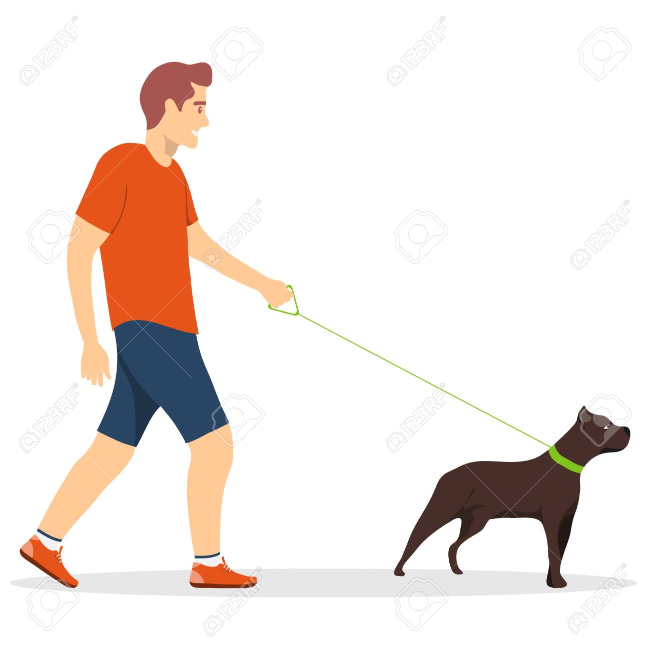 Walk the dogs. A man walking a dog on a leash isolated on a white background. Vector illustration. Vector. - 147874414 Walk the dogs. A man walking a dog on a leash isolated on a white background. Vector illustration. Vector. - 147874414